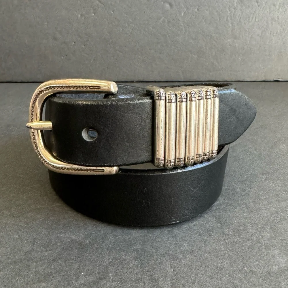 Honest Black Leather Belt Silver Tone Buckle‎ Hardware Brighton Unisex Small 28